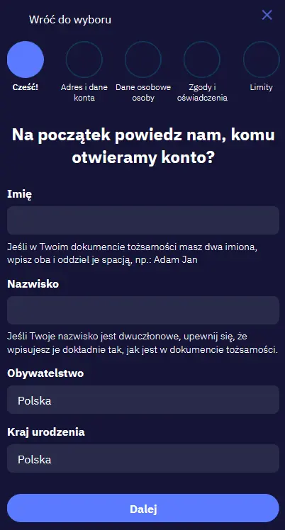 Total Casino Register Form